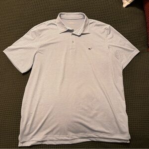 Vineyard Vines Men's Polo - Light Blue and White Stripes